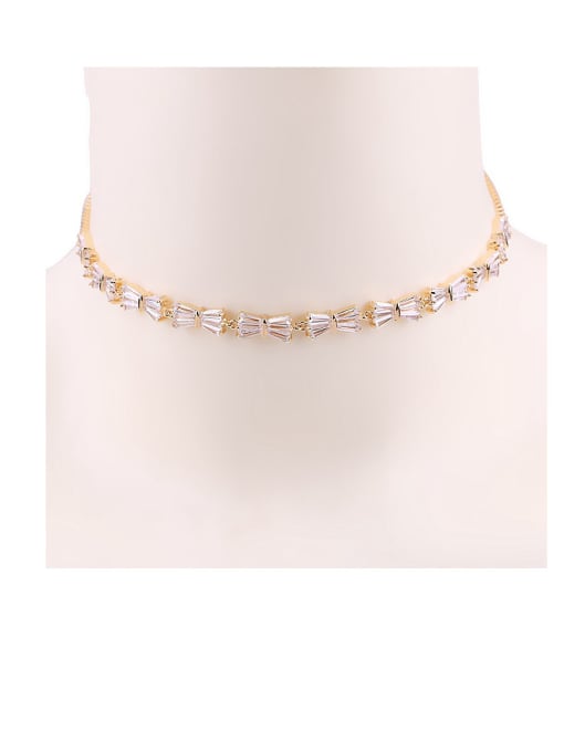 gold Copper With Cubic Zirconia  Simplistic Bowknot Chokers Necklace