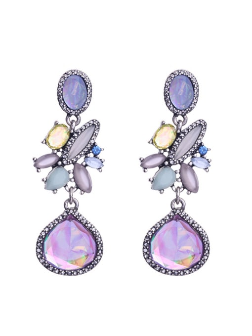 KM Flower Purple Stones Drop Chandelier earring 0