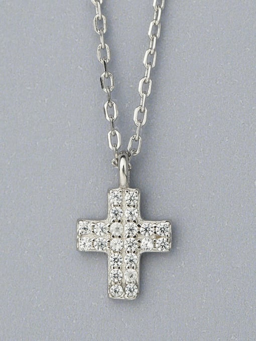 White S925 Silver Cross Shaped Zircon Pendant