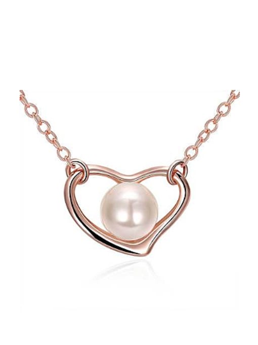 OUXI Fashion Imitation Pearl Hollow Heart-shaped Necklace