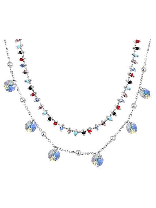white Personalized Double Layer Little austrian Crystals Alloy Necklace