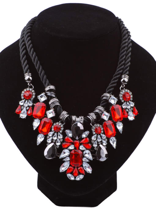 Qunqiu Exaggerated Double Layers Stones-sticking Woven Rope Necklace 0