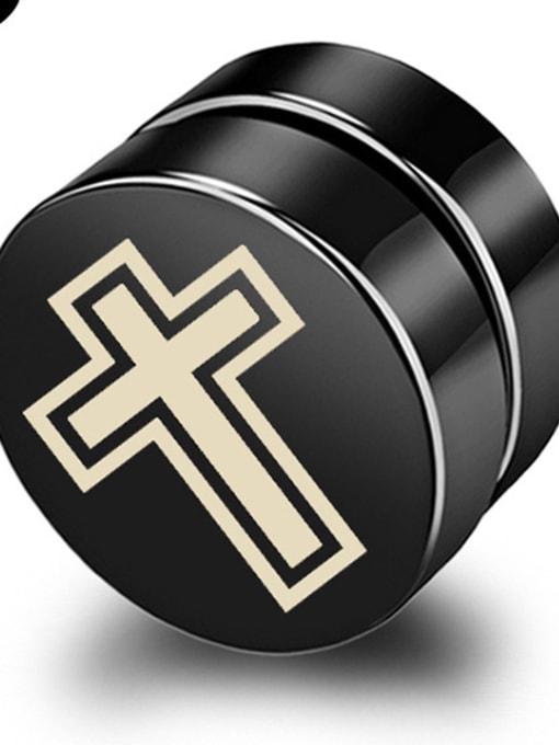 8mm Section D of Cross Stainless Steel With Black Gun Plated Personality Geometric Stud Earrings