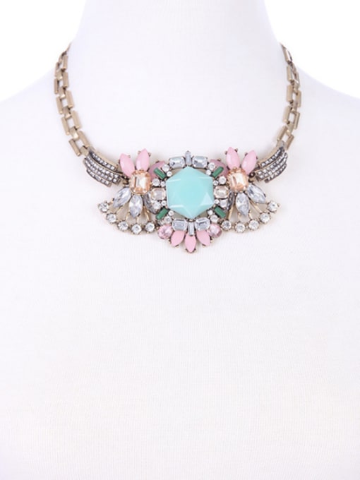 Blue Retro Style Flower-Shaped Gemstones Alloy Necklace