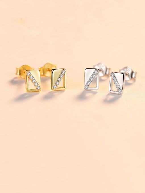 CCUI 925 Sterling Silver With Rhinestone  Simplistic Square Stud Earrings 3