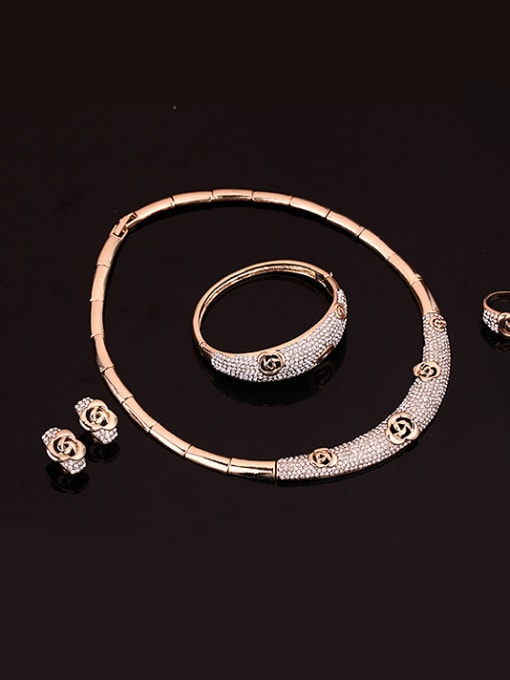 BESTIE 2018 Alloy Imitation-gold Plated Fashion Rhinestones Flower-shaped Four Pieces Jewelry Set 1