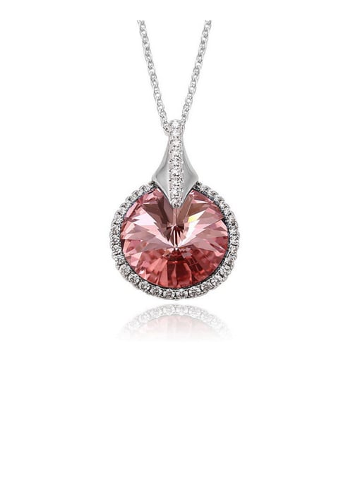 Pink Copper Alloy White Gold Plated Fashion Round Crystal Necklace