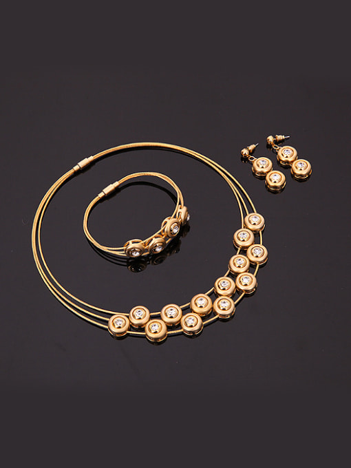 BESTIE Alloy Rose Gold Plated Fashion Rhinestones Round Three Pieces Jewelry Set 1