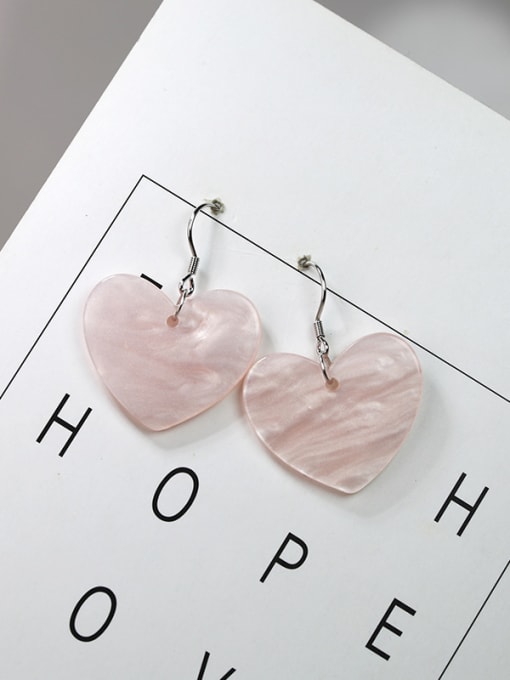 Peng Yuan Simple Pink Heart Stones 925 Silver Earrings 2