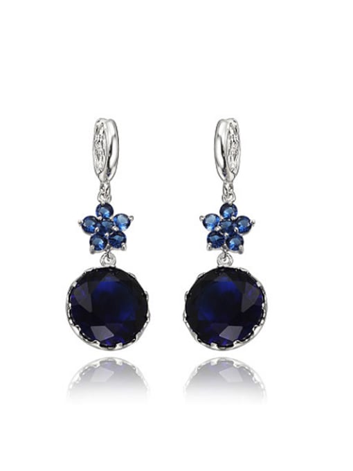 White Gold High Quality Blue Round Shaped Zircon Drop Earrings