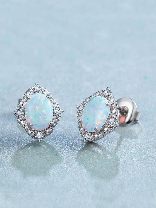 White 2018 Round Opal Stone stud Earring