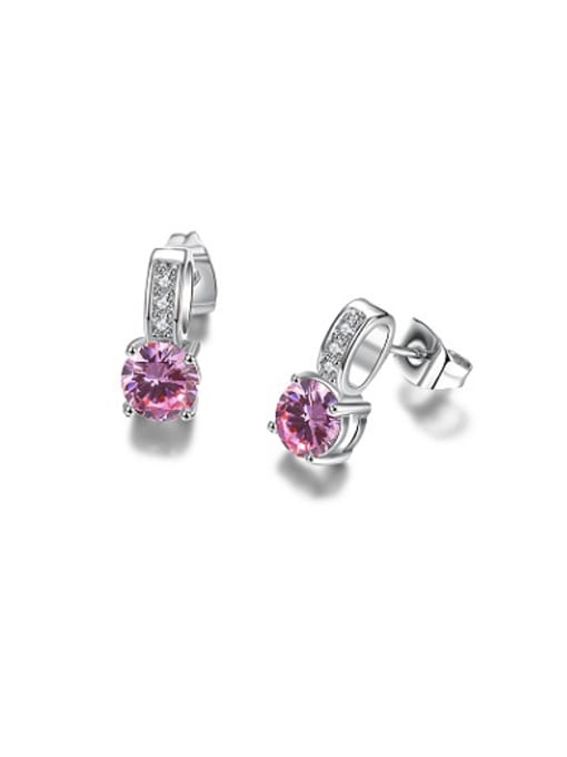 Platinum Pink Geometric Shaped Zircon Stud Earrings