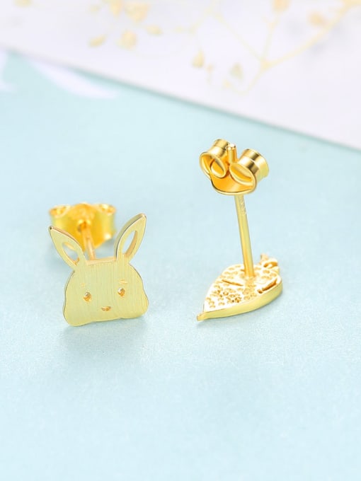 CCUI 925 Sterling Silver With Smooth Simplistic  Asymmetry Radish rabbit Stud Earrings 1