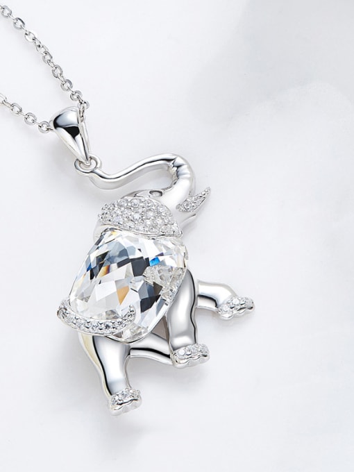 CEIDAI Personalized White austrian Crystal Little Elephant 925 Silver Necklace 2