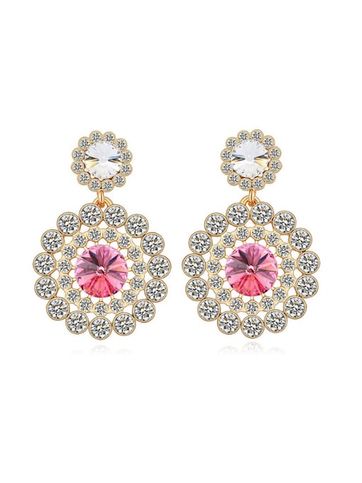 pink Exaggerated Cubic austrian Crystals Flowery Alloy Stud Earrings