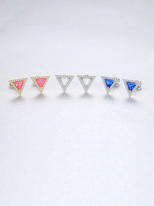 CCUI 925 Sterling Silver With Opal Simplistic Triangle Stud Earrings 2