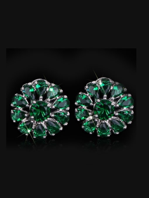 Green Colorful AAA Zircons Flower Stud Cluster earring