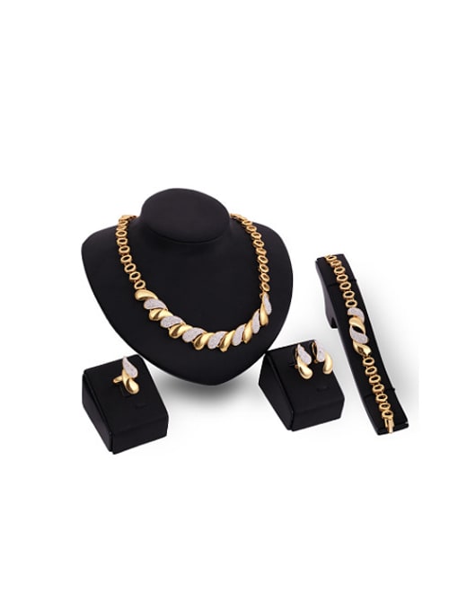 BESTIE Alloy Imitation-gold Plated Fashion Hollow Circle CZ Four Pieces Jewelry Set 0