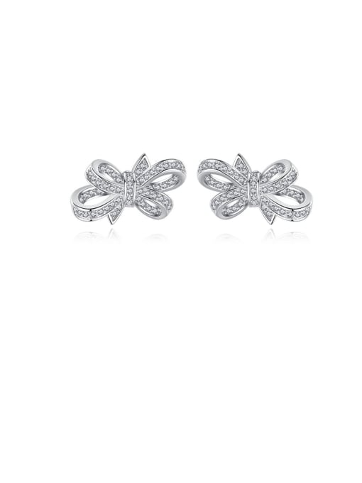 BLING SU Copper With Platinum Plated Cute Bowknot Stud Earrings 0