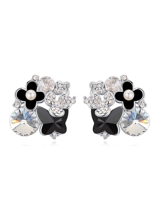 Black Fashion Shiny austrian Crystals Butterfly Flowers Alloy Stud Earrings