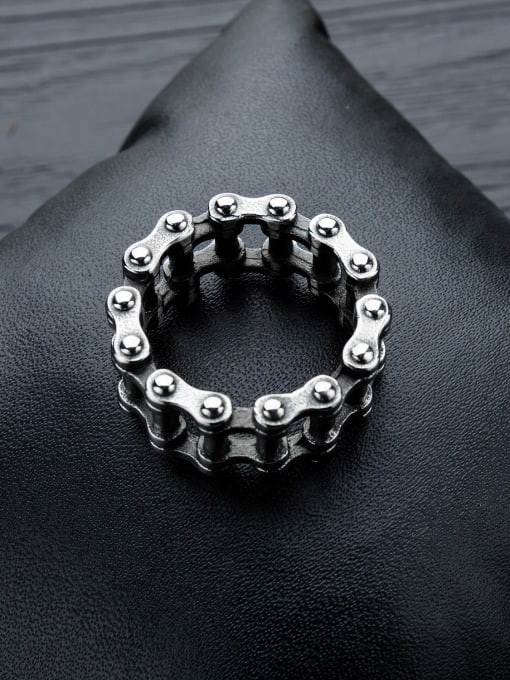 Open Sky Stainless Steel With Gun Plated Personality Bicycle Chain Men Rings 3