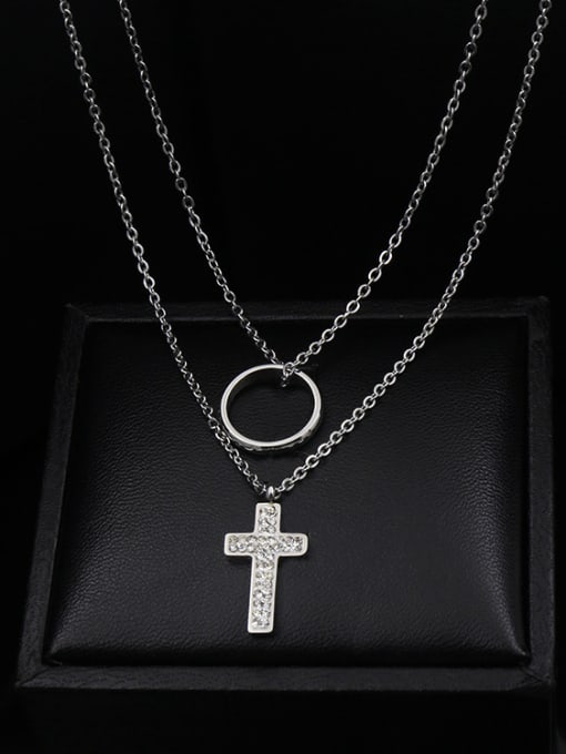 My Model Double Layer Cross Shaped Titanium Necklace 4