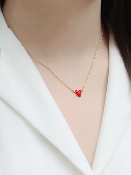 DAKA Simple Red Heart Gold Plated Silver Necklace 1
