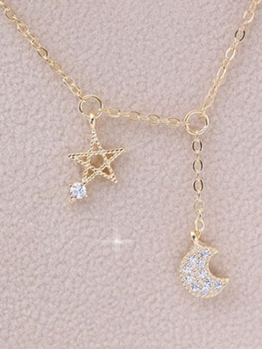 Gold 2018 Moon Star Zircon Silver Necklace