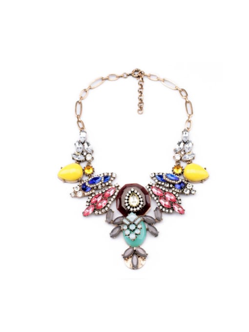 Navy Blue Exaggerate Colorful Flower Alloy Necklace
