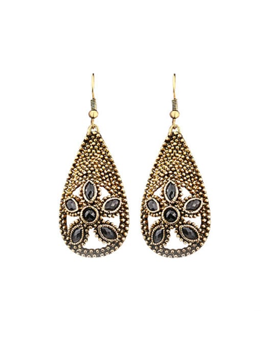 black Bohemia style Antique Gold Plated Resin stones Water Drop Alloy Drop Earrings