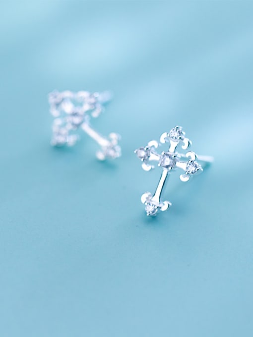 Rosh Fashionable Cross Shaped S925 Silver Rhinestone Stud Earrings