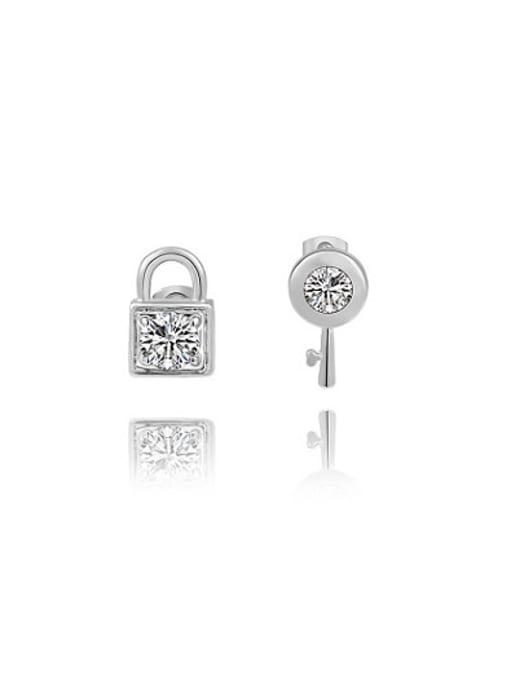 Platinum Couples Platinum Plated AAA Zircon Asymmetric Stud Earrings