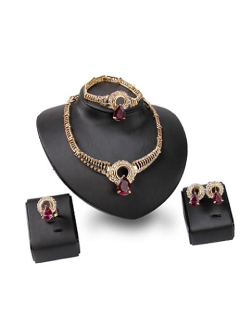 purple 2018 Alloy Imitation-gold Plated Fashion Water Drop shaped Artificial Stones Four Pieces Jewelry Set