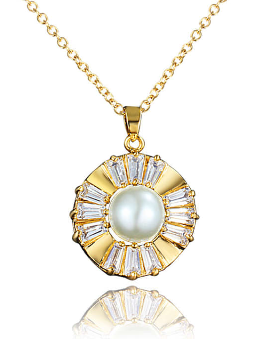 SANTIAGO Women 18K Gold Plated Artificial Pearl Round Necklace 0