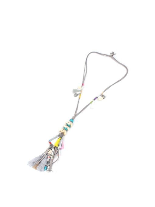 handmade Semi-precious Stones Tassel Pendant Sweater Necklace 0