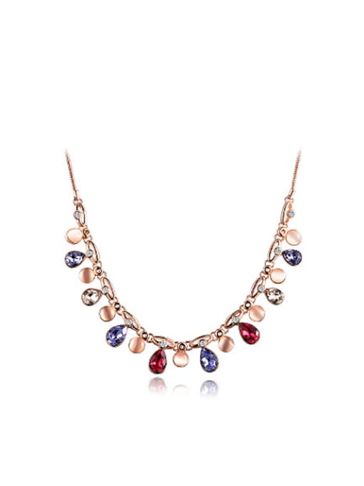 Rose Gold Fashion Multi-color Water Drop Shaped Zircon Necklace