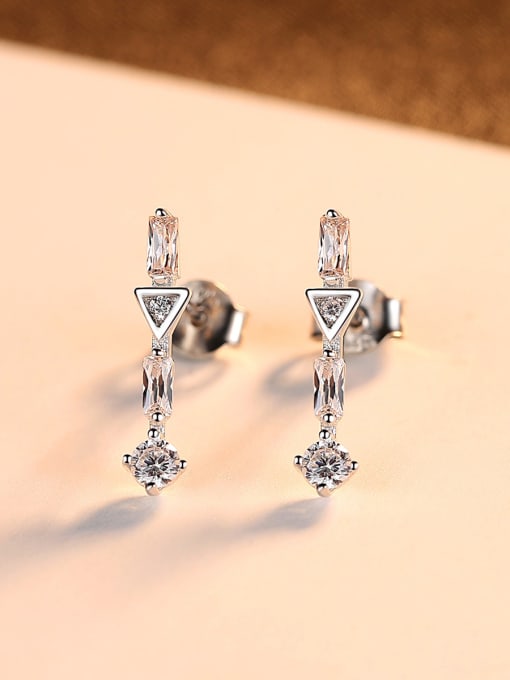 CCUI 925 Sterling Silver With White Gold Plated Delicate Geometric Stud Earrings 2
