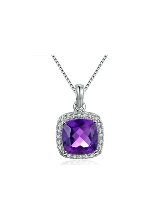 ZK Square-shape Amethyst White Gold Plated Pendant 0