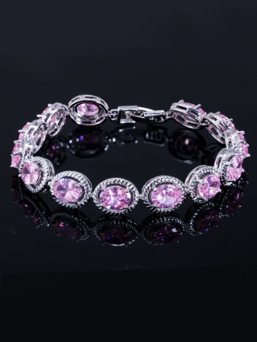 Pink Copper With Cubic Zirconia  Luxury Oval Bracelets
