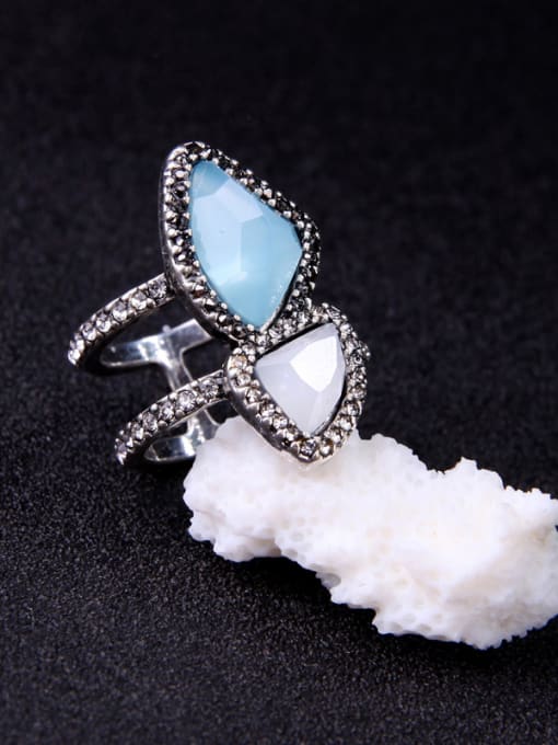 KM Blue White Stones Geometric Shaped Women Ring Set 2