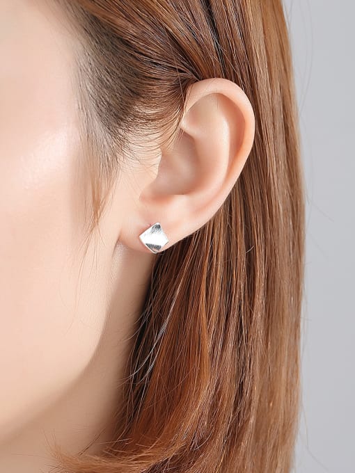 CCUI 925 Sterling Silver With Glossy  Simplistic Geometric Stud Earrings 1