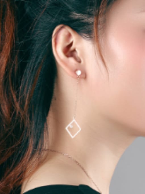 Open Sky Simple Hollow Square Artificial Pearl Titanium Drop Earrings 1