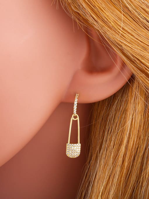 CC Copper With  Cubic Zirconia Trendy Paper clip Stud Earrings 1