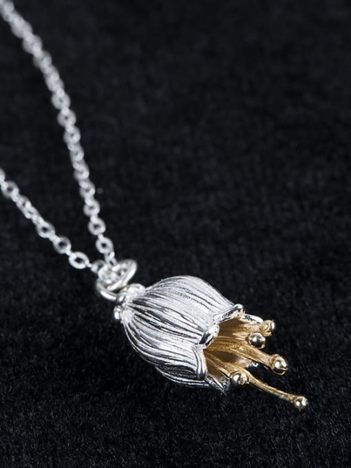 SILVER MI Elegant Bell Flower Pendant 925 Silver Necklace 2