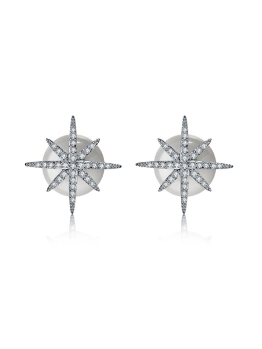 ALI Micro-inlaid zircon snowflake stars Imitation pearls  earrings 0