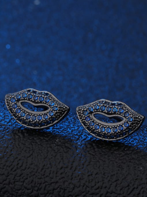 blue Copper With Cubic Zirconia Fashion Red-lips Stud Earrings
