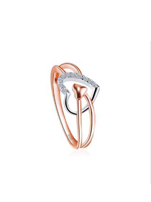 Gold Women S925 Sterling Silver Love Heart Shaped Zircon Ring