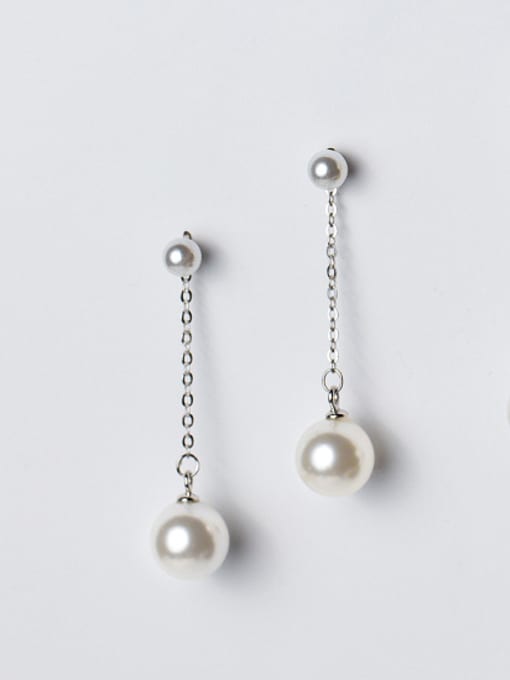 Rosh All-match Gold Plated Artificial Pearl Silver Drop Earrings 2