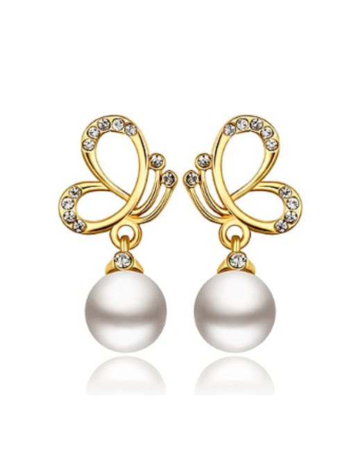 Gold Fashion Butterfly Artificial Pearl Stud Earrings