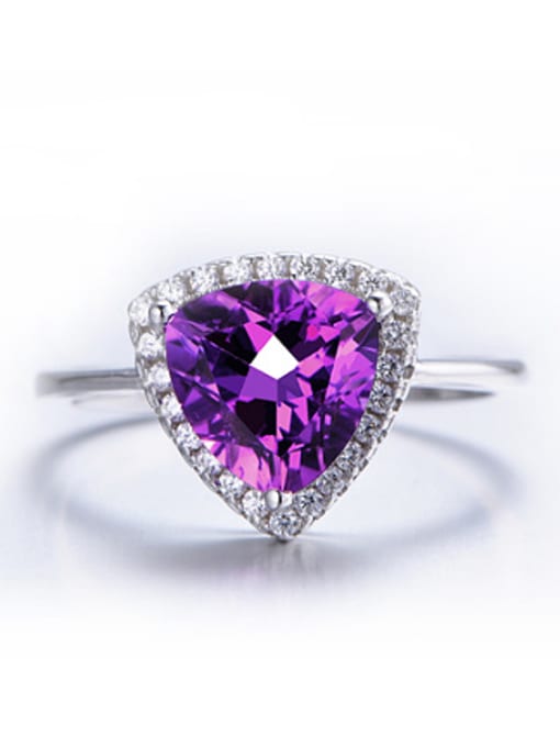 Deli Platinum Plated Amethyst Gemstone Triangle Ring 1